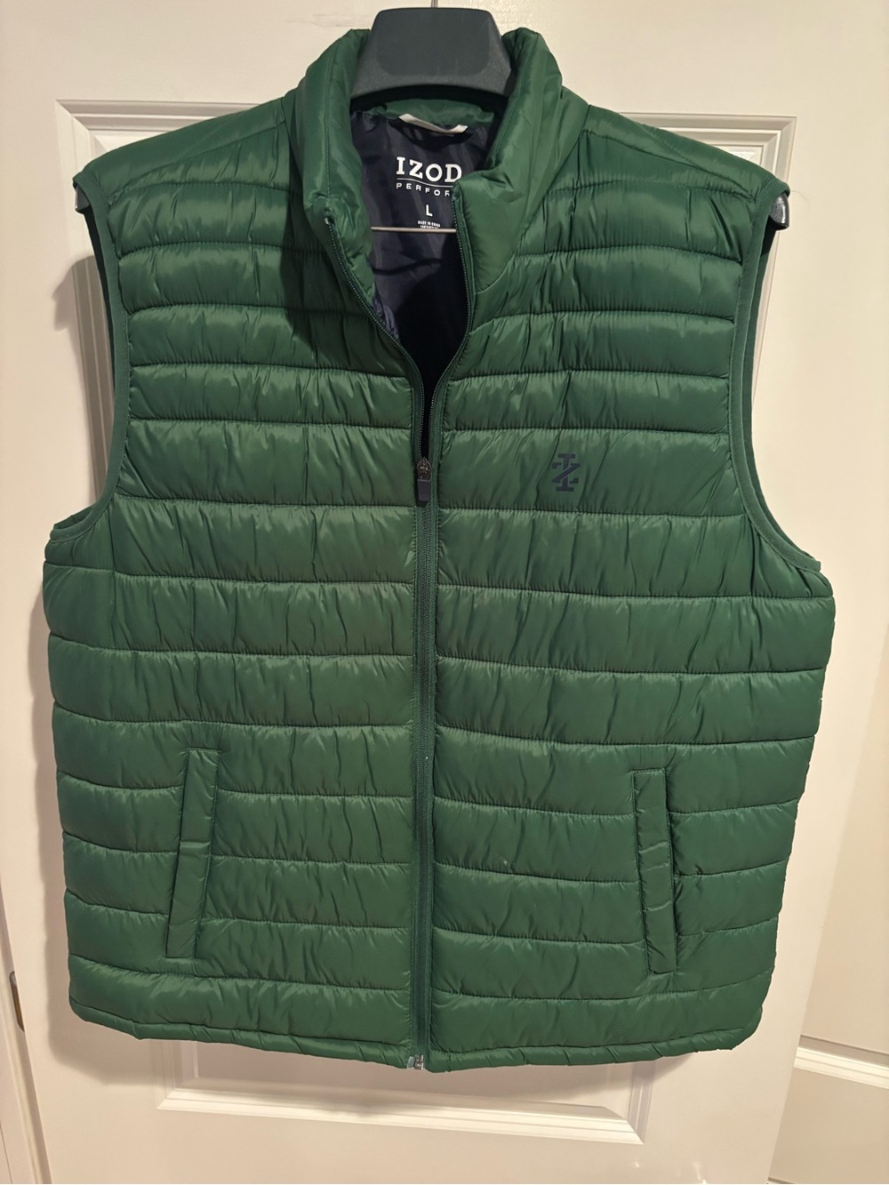 IZOD Perform Men’s Large Green Quilted Puffer Vest Full Zip Lightweight